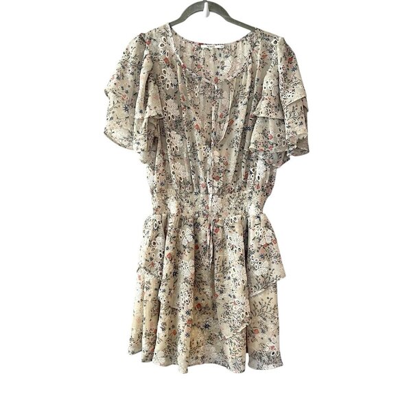 Tularosa Blanche Dress Cream Jasmin Ruffle Smocked Embroidered Eyelet Cottage M - Picture 3 of 11